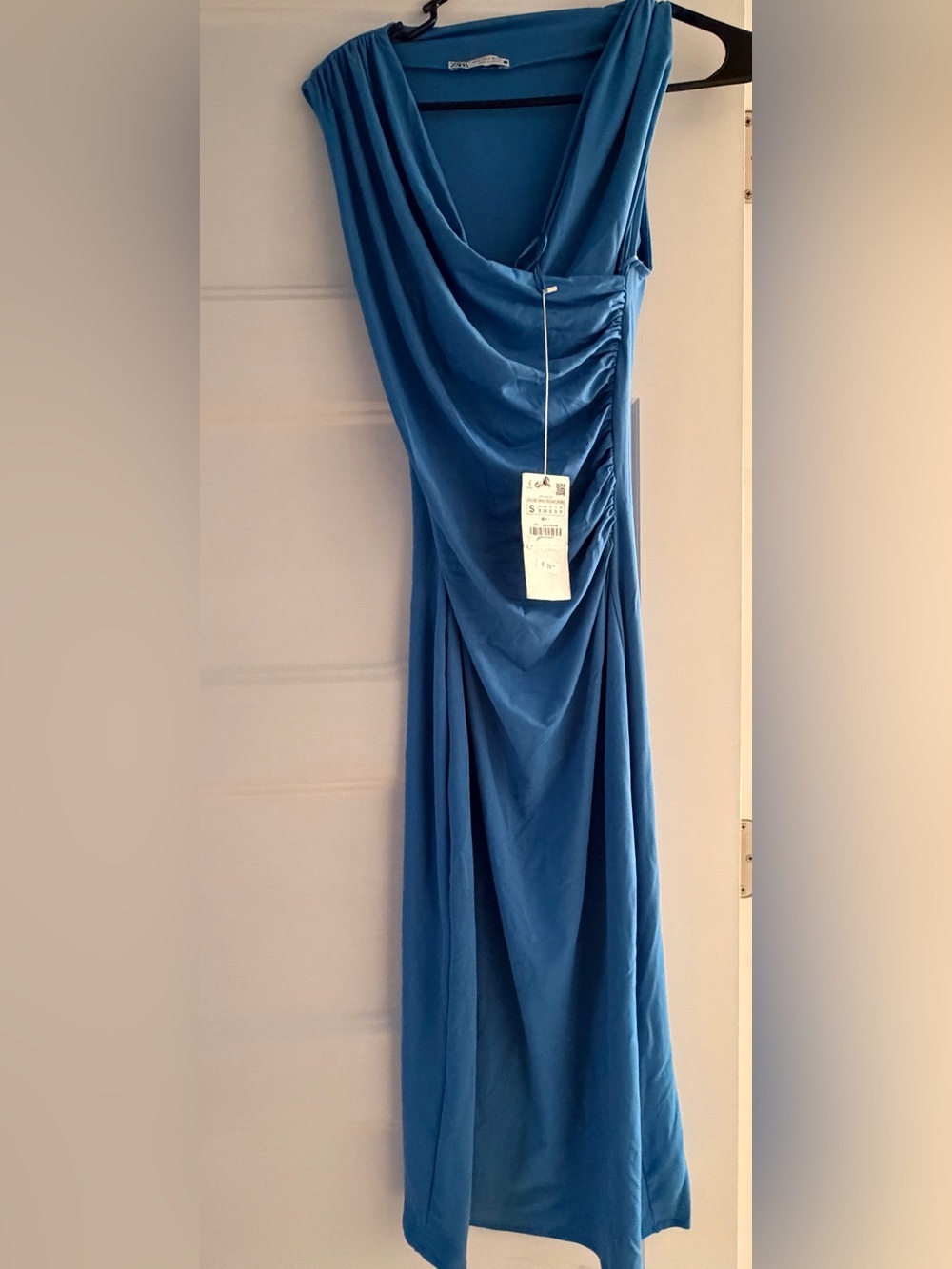 Zara Elegant Blue Draped Evening Dress